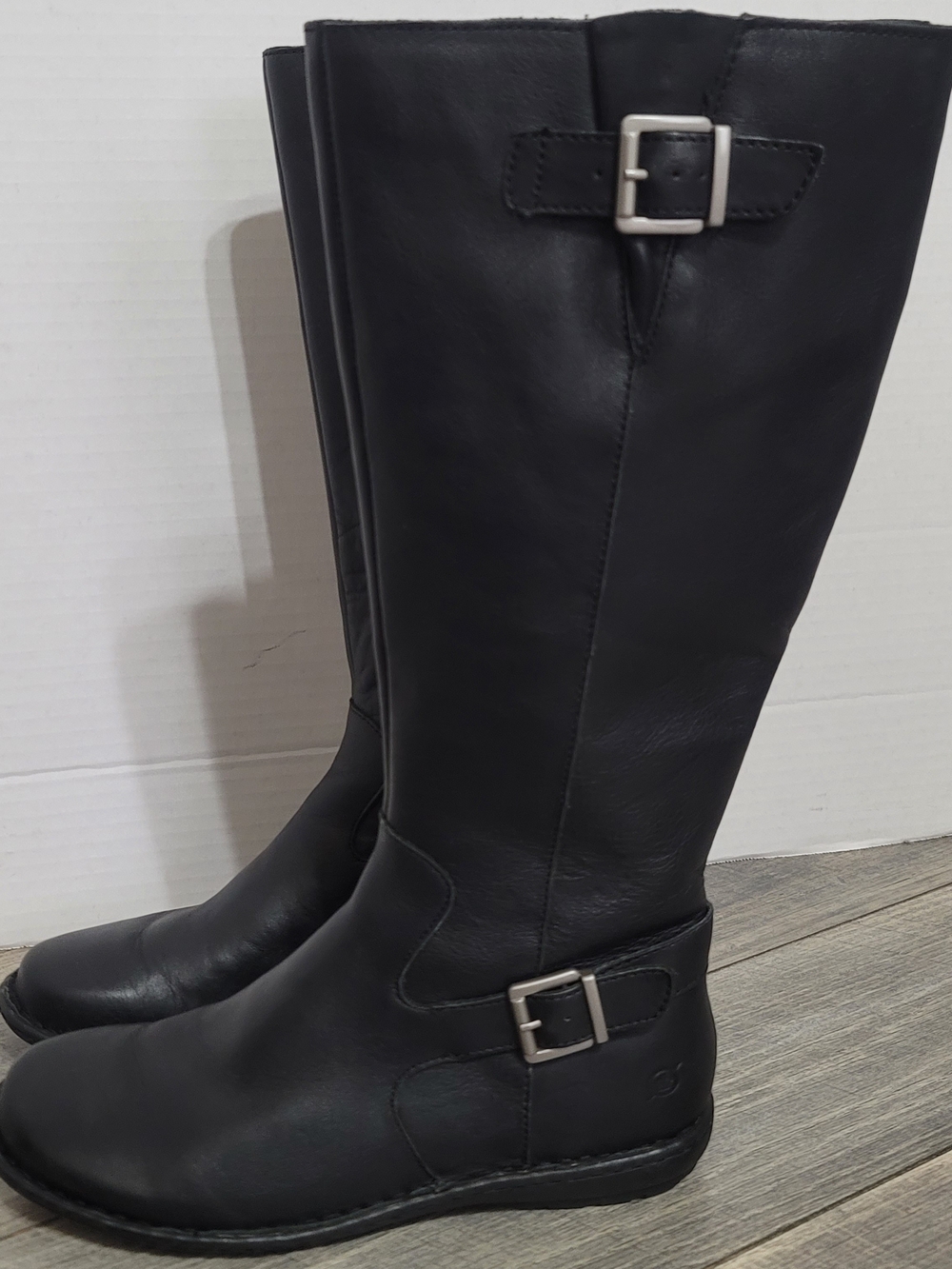 Born Womens Joly Leather Knee High Black Boots Sz9M Riding Moto Biker Streetwear